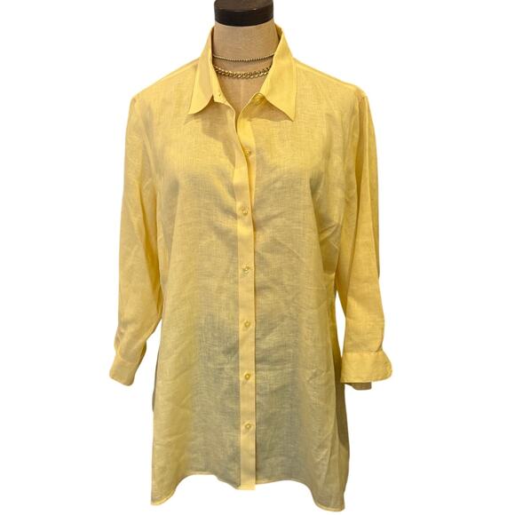 COLDWATER CREEK Linen Button Down Shirt Women size L Yellow Resort - Picture 1 of 8